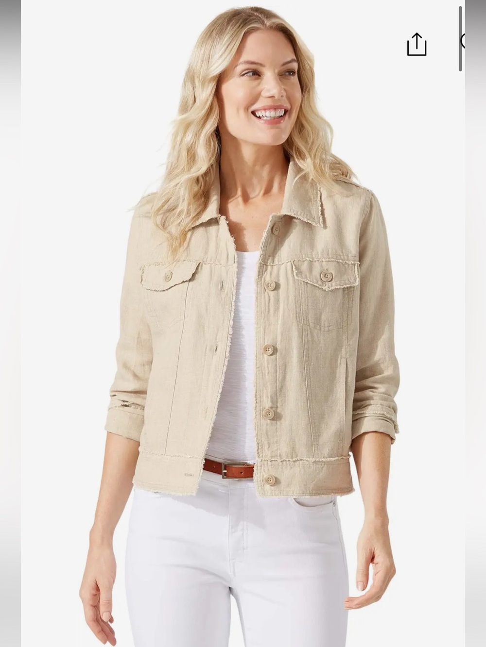 NWT Tommy Bahama TWO PALMS RAW EDGE  Light Beige Cropped LINEN Jacket
